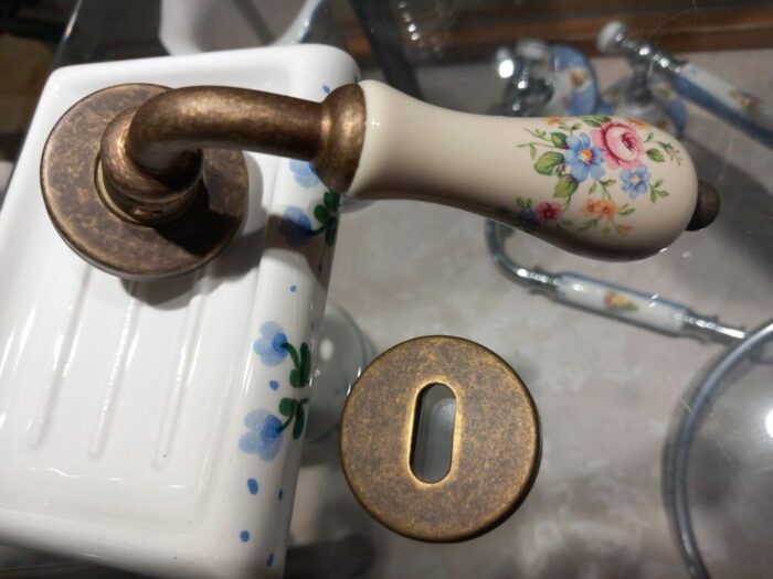Maniglie (COPPIA di due mezze) porte interne Porcellana bronzo anticato - immagine 2