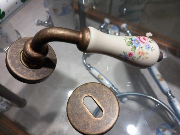 Maniglie (COPPIA di due mezze) porte interne Porcellana bronzo anticato - immagine 4