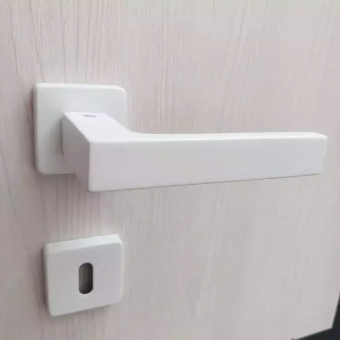 Coppia Maniglia Maniglie Quadra Quadrata per Porte Interne Bianco Bianca